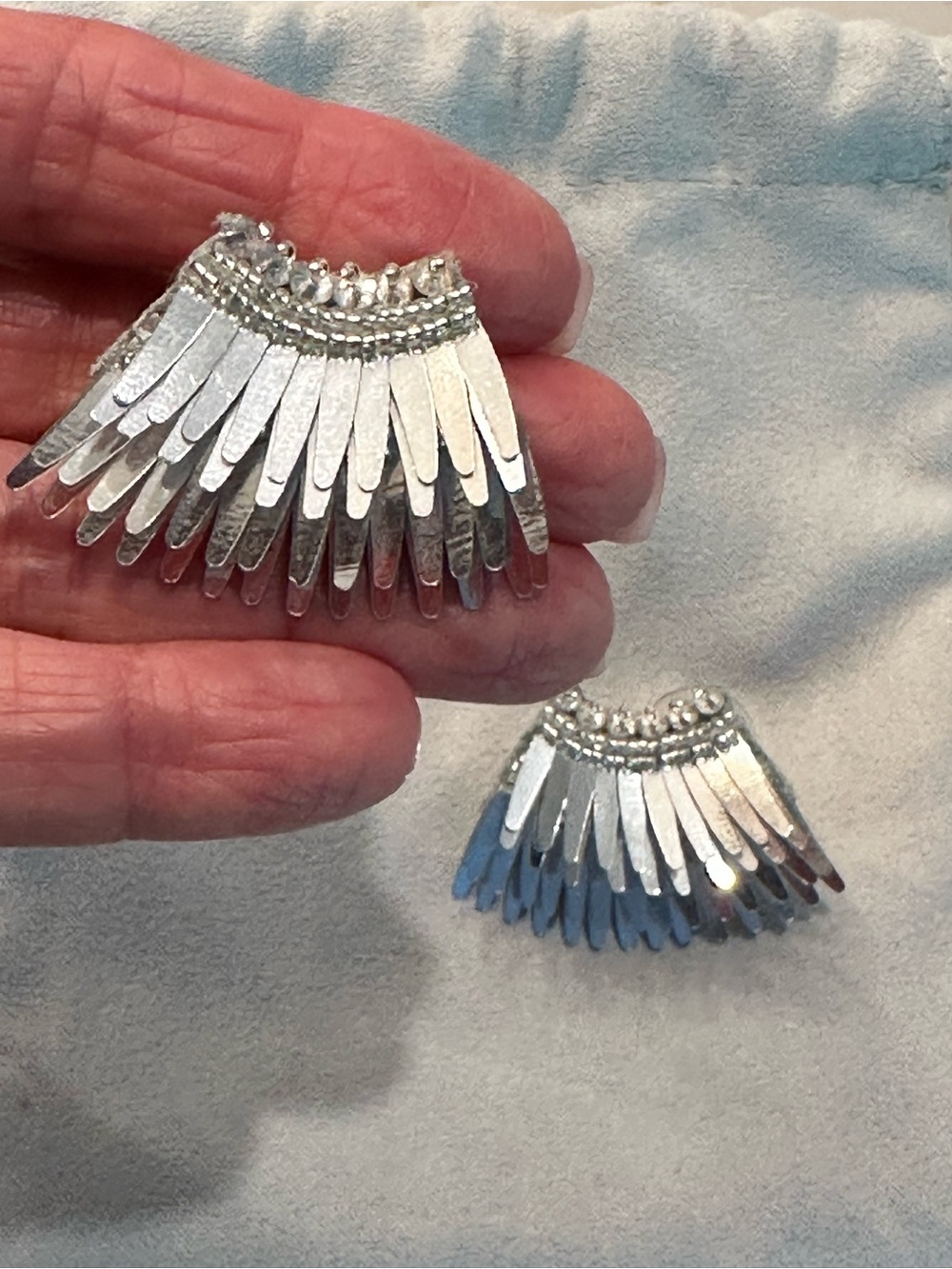 Silver Fan Fringe Statement Earrings - Women Jewelry